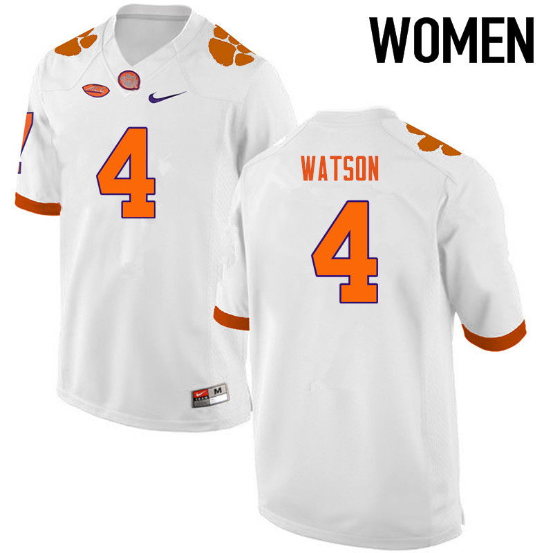 Women Clemson Tigers #4 Deshaun Watson College Football Jerseys-White - Click Image to Close